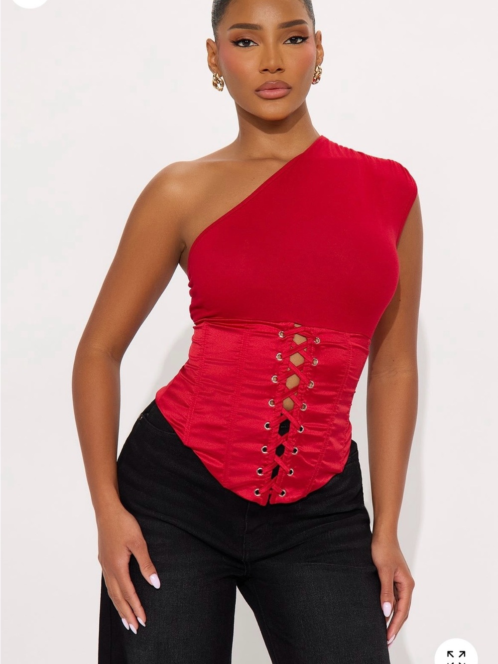 Brand New | Fashion Nova | One-Shoulder Red Lace-Up Corset Top